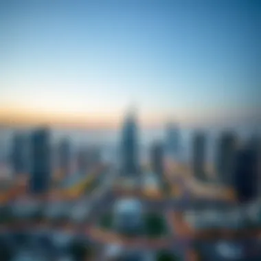 Dubai Skyline with Al Sheebani Building Highlighted Panoramic view of Dubai skyline featuring Al Sheebani Building