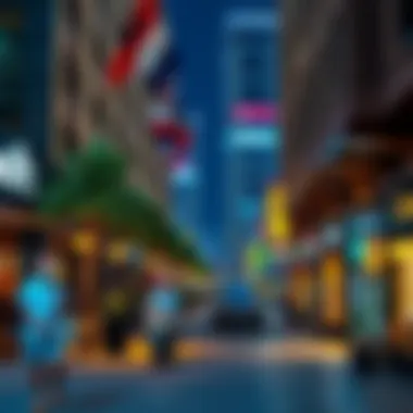 Vibrant streets of Aloft Me'aisam with cafes and shops