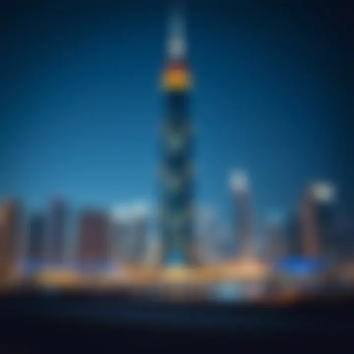 Evening skyline of Business Bay featuring Aspect Tower illuminated