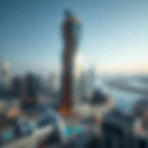 Panoramic view of Aspect Tower showcasing its unique architectural design