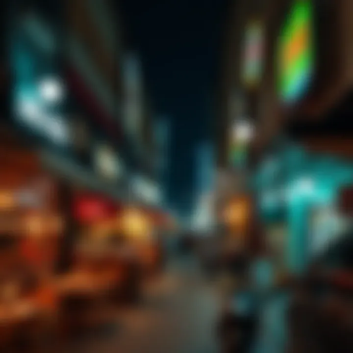 A bustling street in Dubai filled with various small dining establishments