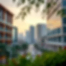 A panoramic view of Al Nahyan Street showcasing modern architecture and vibrant city life.