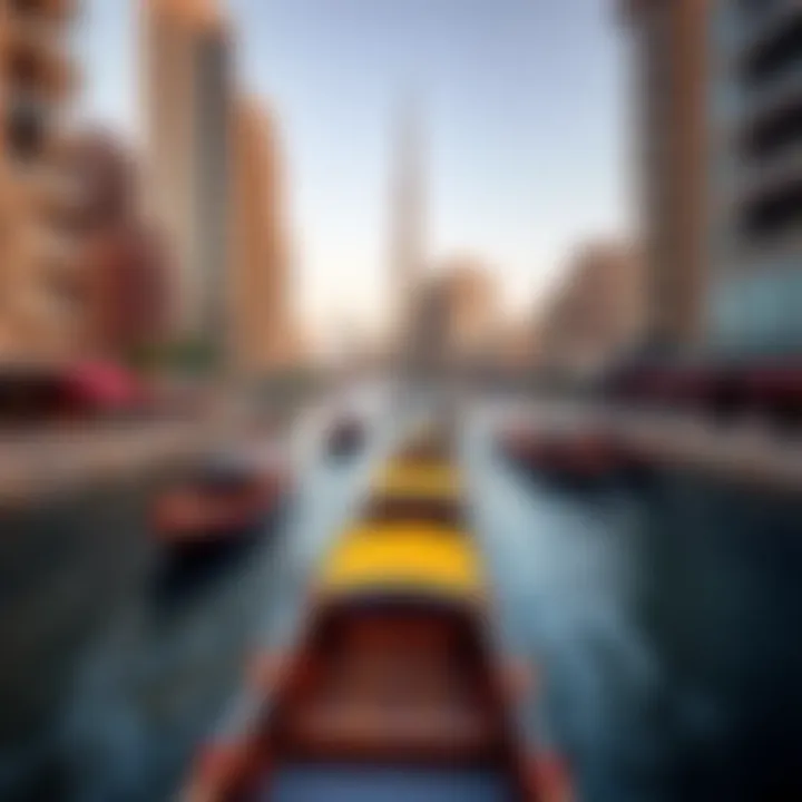 An intricate view of the Dubai Creek showcasing traditional abras