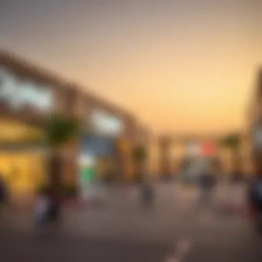 Exterior view of City Mall during a bustling evening