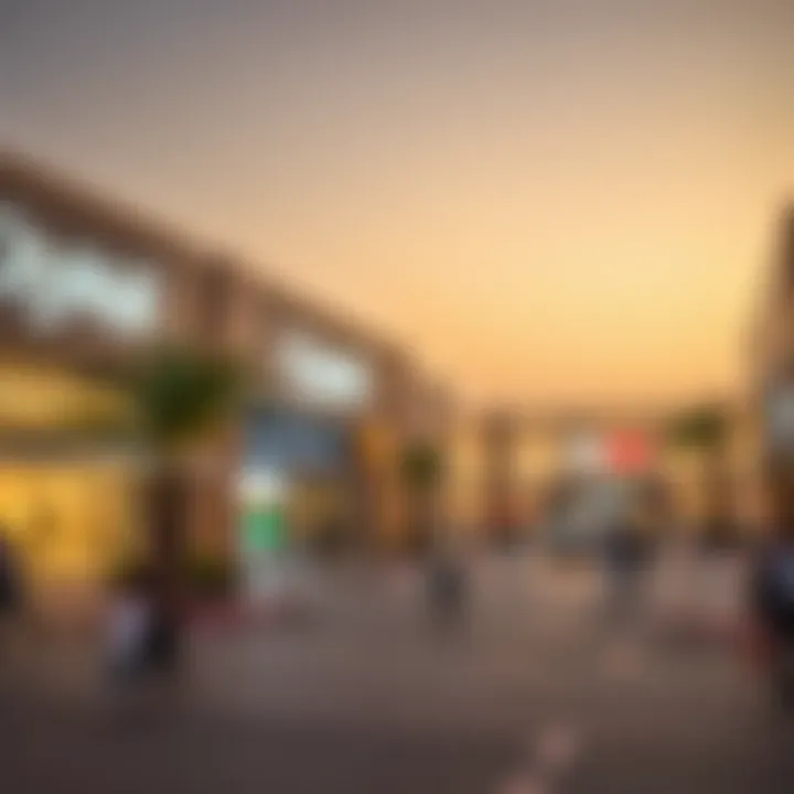 Exterior view of City Mall during a bustling evening