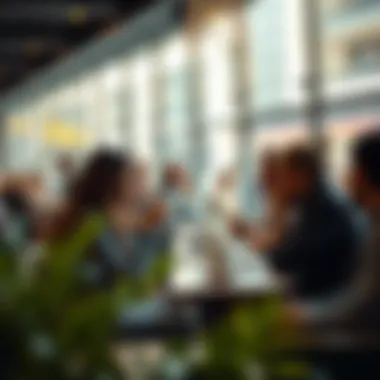Group of friends enjoying coffee at a bustling café