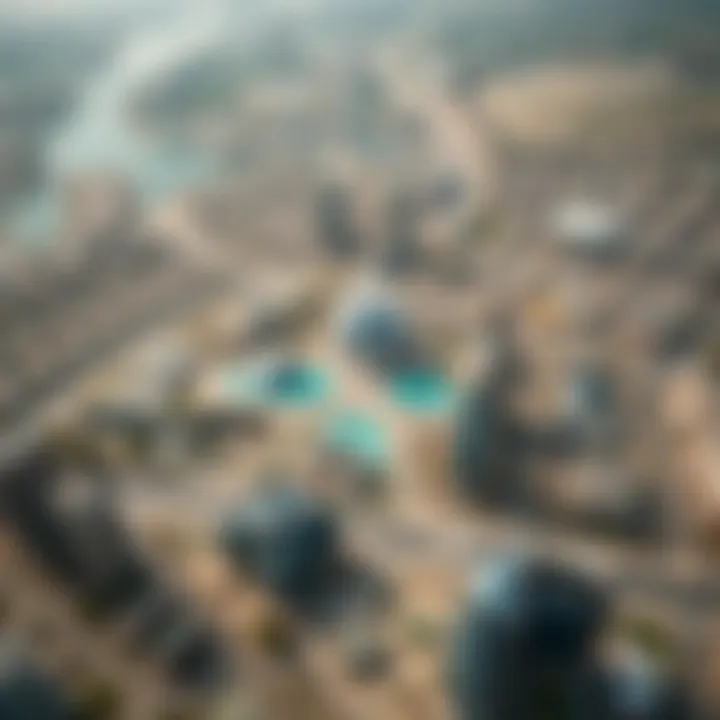 Aerial view highlighting the strategic location of دو ياس مول in Dubai