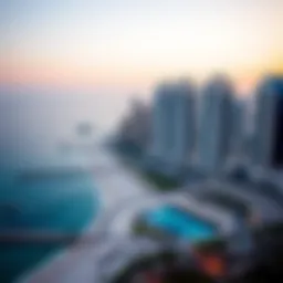 Stunning view of Jumeirah Beach Residence with beach and skyline