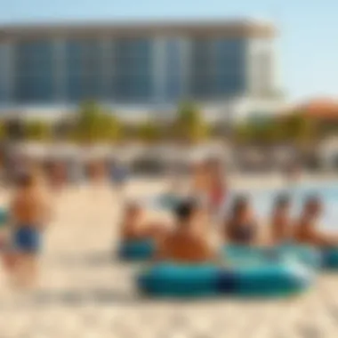 People enjoying leisure activities on La Mer Beach, showcasing the vibrant atmosphere