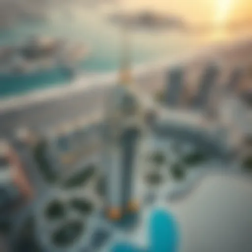 Aerial View of Palm Tower Aerial view of Palm Tower showcasing its unique architectural design