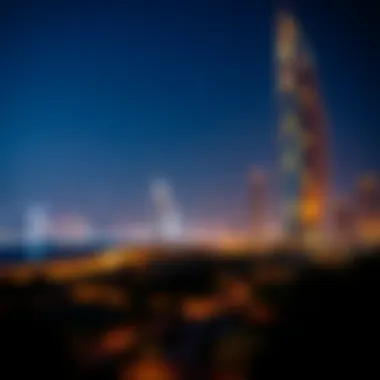 Palm Tower at Night Night view of Palm Tower illuminated against the Dubai skyline