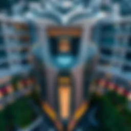 Aerial view of the Binghatti Building showcasing its unique architectural structure