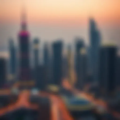 Chic Towers Against the Dubai Skyline Stunning skyline view featuring chic towers in Dubai