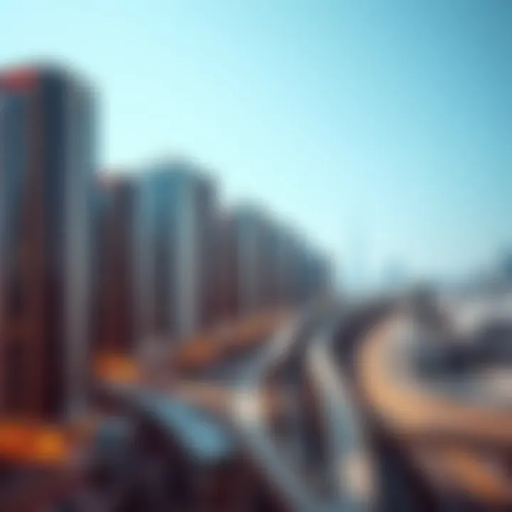 Overview of Dubai's urban landscape with metro lines highlighted