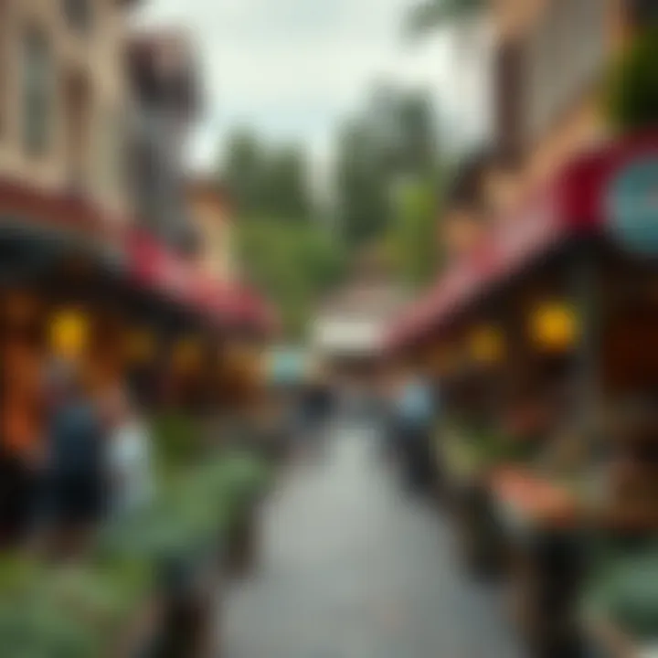 A bustling marketplace within the Irish Village Studio City highlighting local traditions