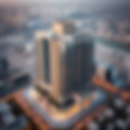 Aerial view of Jassem Building in Dubai South showcasing its modern architecture