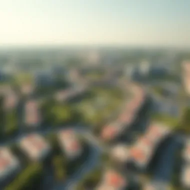 Aerial view showcasing the distinct layout and greenery of Jumeirah Circle Village