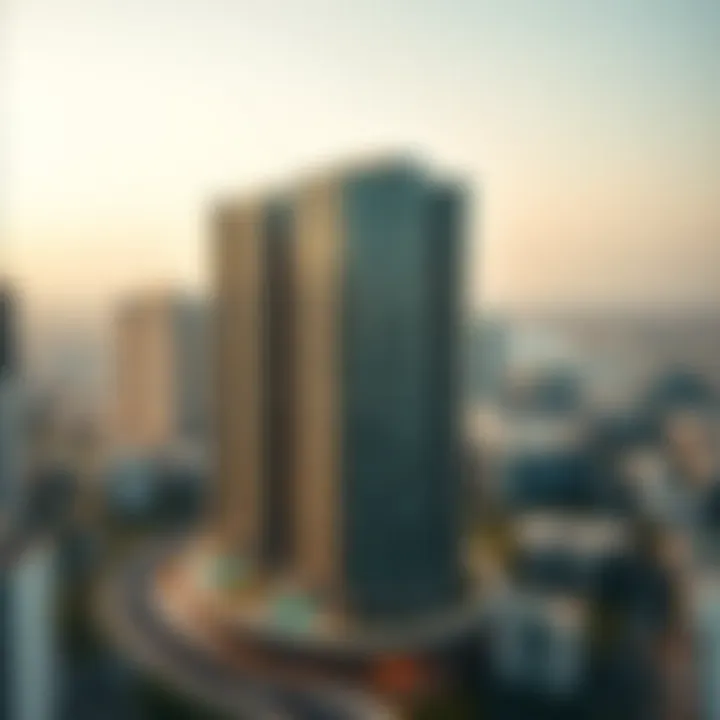 Aerial perspective of the prime location of Lulu Express Olive Tower in Dubai