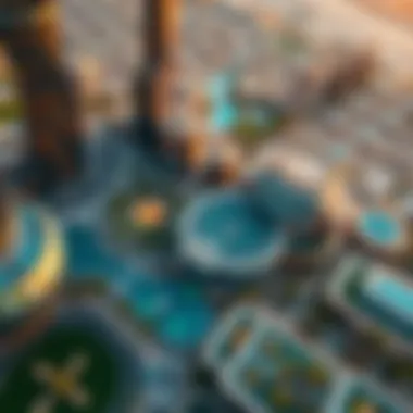 Aerial Perspective of Masdar City Aerial view of Masdar City showcasing its innovative architecture and green spaces