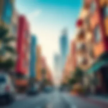 Affordable Living in Dubai Neighborhood Vibrant street view of a popular Dubai neighborhood known for affordable living