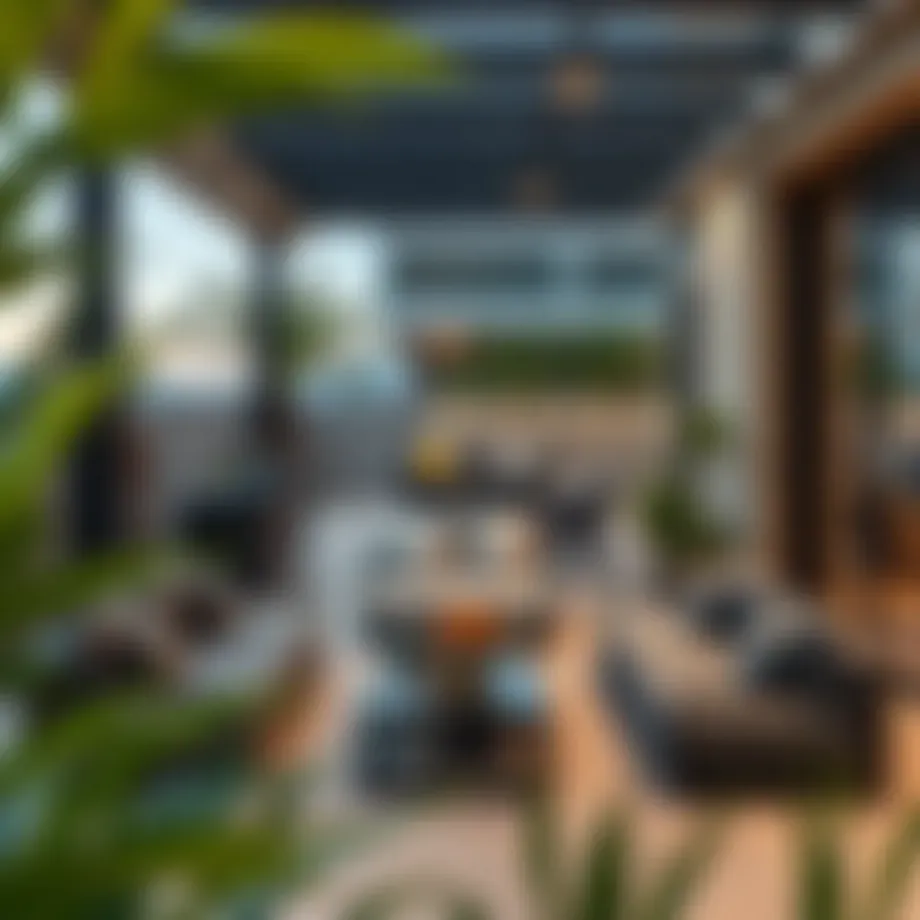 Stylish outdoor lounge area with modern furniture