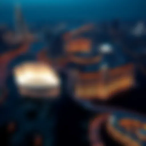 Aerial View of Dubai Fountains Aerial view of Dubai Fountains at night