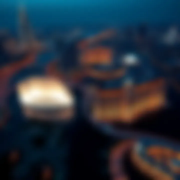 Aerial View of Dubai Fountains Aerial view of Dubai Fountains at night