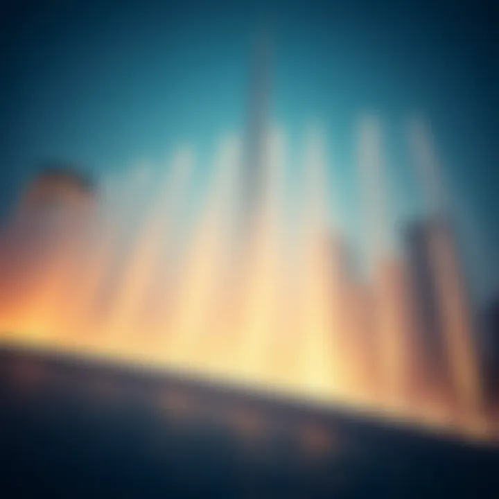 Dubai Fountains with Burj Khalifa Close-up of the fountains with Burj Khalifa in the background