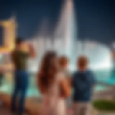 Cherished Moments at Dubai Fountains Family capturing moments at the Dubai Fountains viewing area