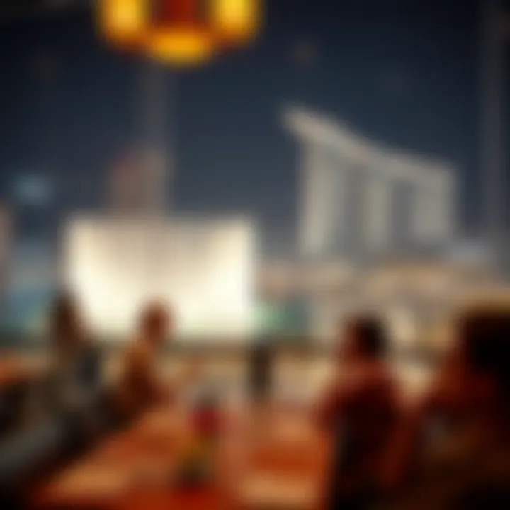 Dining Experience with a View of Dubai Fountains Visitors enjoying the Dubai Fountains show from a nearby restaurant