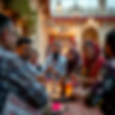 Gathering of family and friends during iftar in a cultural setting