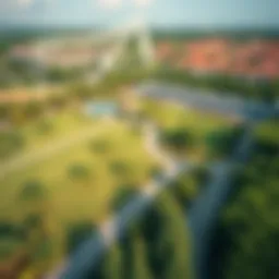 Aerial view of Saranga Discovery Gardens showcasing the landscaping