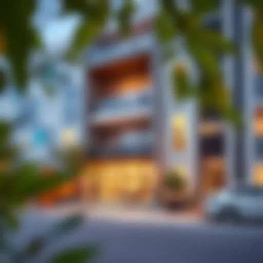 Exterior view of a modern hotel apartment in Mankhool