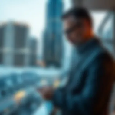 Strategizing Investment in Dubai's Real Estate Investor examining property listings