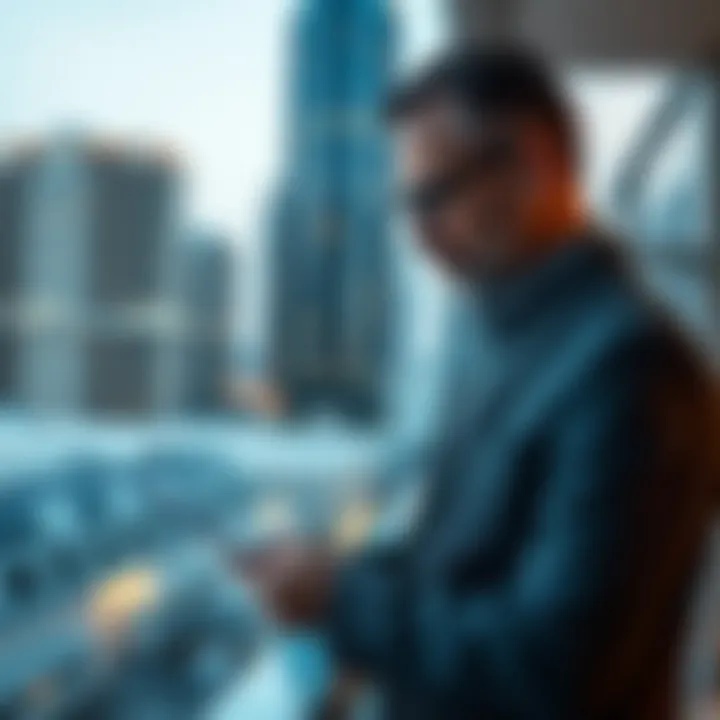 Strategizing Investment in Dubai's Real Estate Investor examining property listings