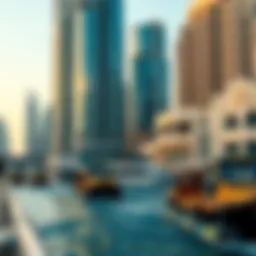 Scenic view of Dubai's waterfront with water taxis